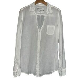 Frank & Eileen Womens Size L White Semi Sheer Cotton Gauze Barry Button Up Shirt